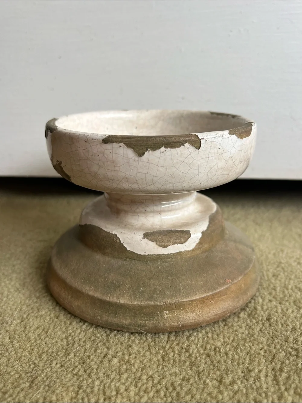 Pottery Barn Tuscan Glaze Terra Cotta Pillar Candle Holder - White/Natural